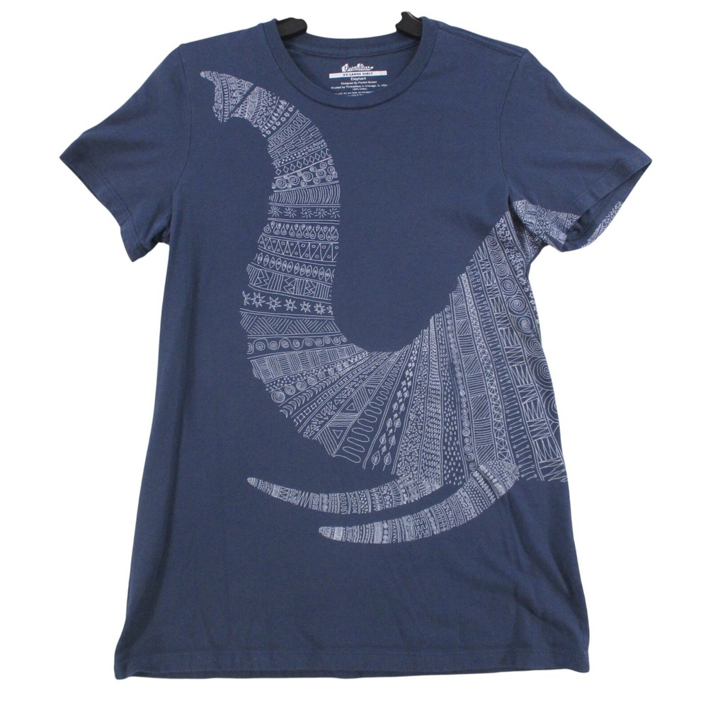 Threadless Florent Bodart Elephant Graphic Tee Navy Blue 100% Cotton XXL Girly